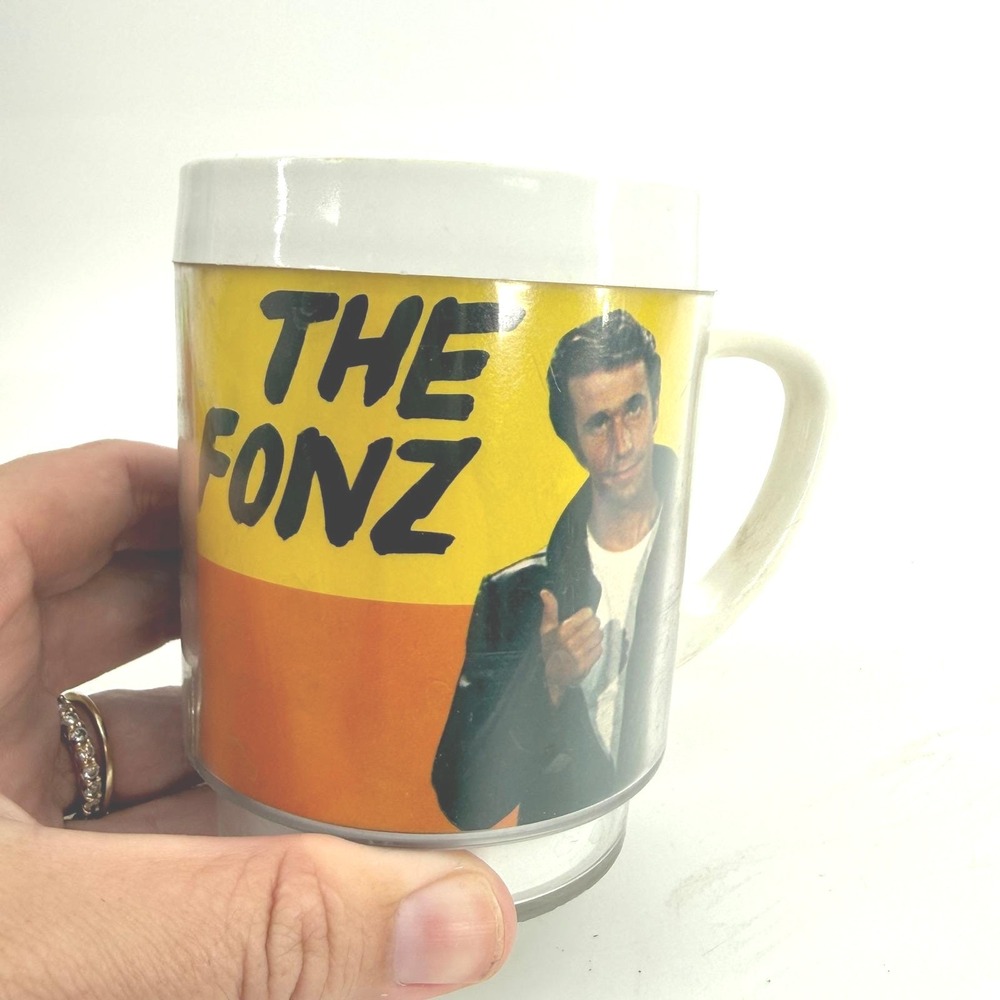 Dawn Happy Days The Fonz Plastic Mug Unisex OS White Vintage 70s TV Memorabilia